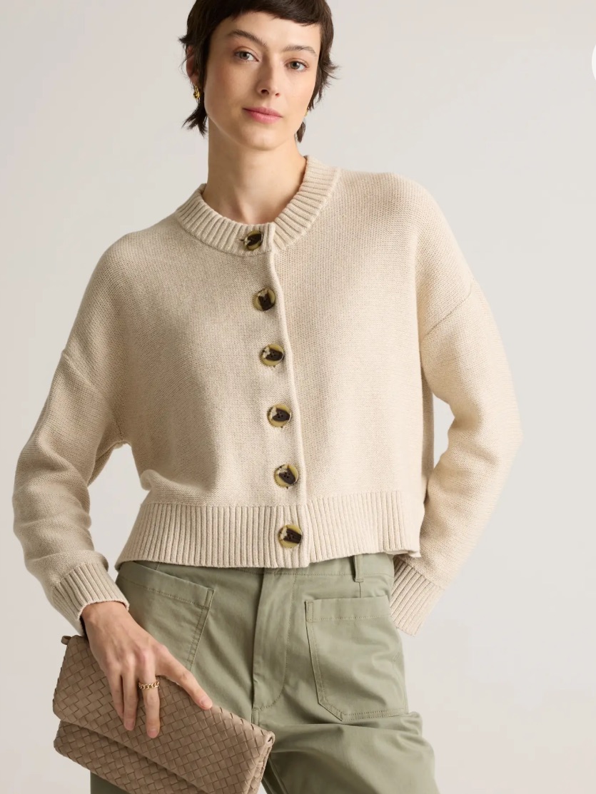 Quince 100% Organic Cotton Cropped Cardigan In Cement